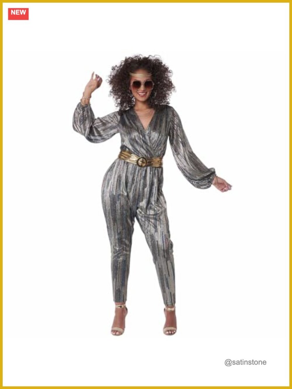 70s Disco Jumpsuit Costume Women's Large Belt Headband